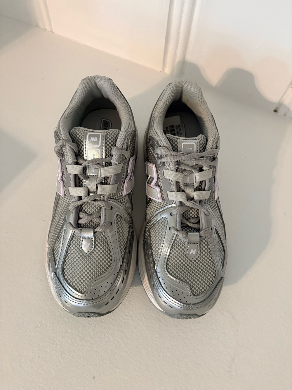 New Balance Kids Gray Sneakers with Light Pink Accents